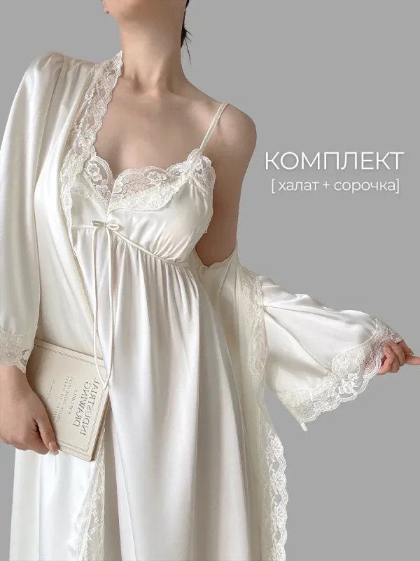 Ночная сорочка и халат кимоно домашний комплект